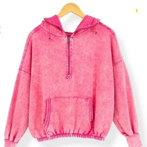 Zenana Acid Wash Half Zip Hoodie